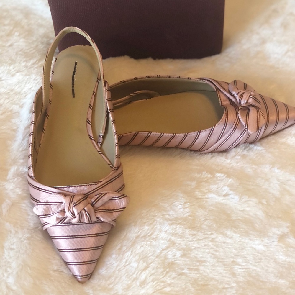 ANN TAYLOR HERMIONE STRIPED BOW SLINGBACK